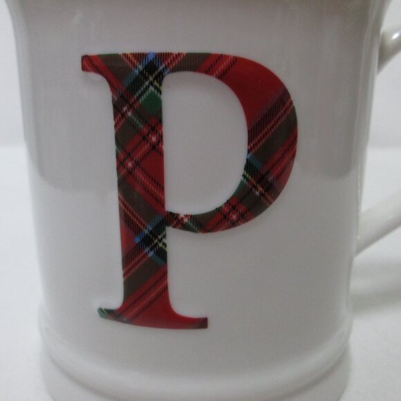 Mud Pie Plaid initial monogram "P" Cup Mug Ceramic red plaid NEW NWT - Picture 3 of 11